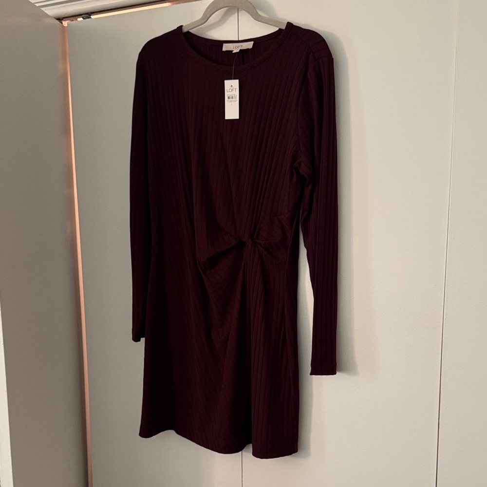 LOFT Deep Burgundy Long Sleeve Dress